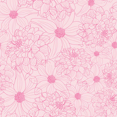 Wall Mural - Pink dahlia textured seamless pattern