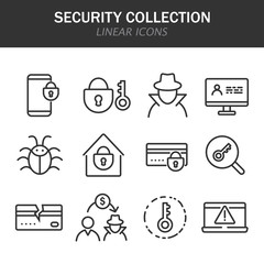 Poster - Security collection linear icons in black on a white background
