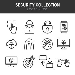 Poster - Security collection linear icons in black on a white background