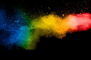 pastel color dust particle splashing.colorful powder explosion on white background.