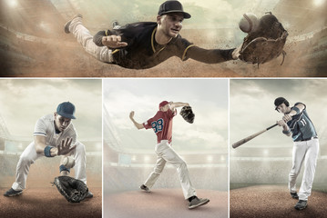 Baseball players in action on the stadium.