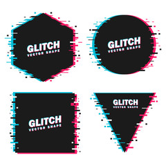 Poster - Vector set of minimal geometric shapes frames. Template of frames with glitch effect. Modern elements for design banners, posters, covers, cards, flyers, brochures