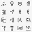 Set of electricity line black and white vector icon.