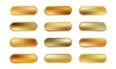 Big set of gold foil texture buttons. Vector golden elegant, shiny and metallic gradient collection