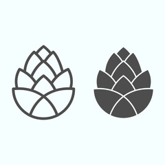 Poster - pinecone brewery plant line and solid icon. one single flower of pine cone. autumn season vector des