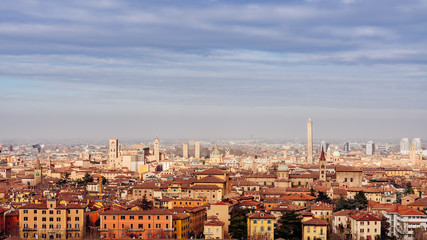 Wall Mural - Bologna, cityscape from a high viewpoint in a winter afternoon. Emilia, Italy