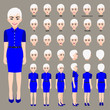© titaporn - Cartoon character with business woman in beautiful dress for animation. Front, side, back, 3-4 view character. Separate parts of body. Flat vector illustration.