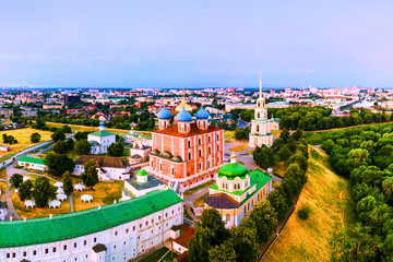 Sticker - Aerial view of Bell tower and Cathedral of Ryazan Kremlin in the evening, Russia