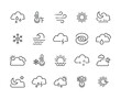 © Yelyzaveta - Weather climate line icons. Temperature outline set of cold ice snow fog sun winter rain cloud signs for web apps. Vector linear illustration editable stroke
