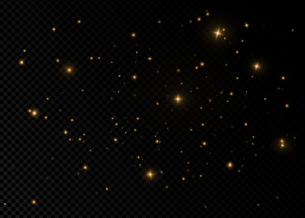 Christmas Abstract stylish light effect on a black transparent background. Yellow dust yellow sparks and golden stars shine with special light. Vector sparkles Sparkling magical dust particles.