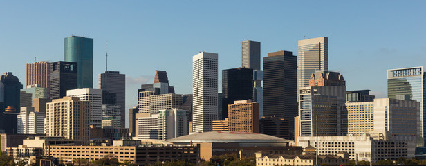 Downtown Houston cityscape in late afternoon light