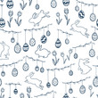 Cute hand drawn easter seamless pattern, hanging easter eggs and bunnies - great for textiles, banners, wallpapers, cards - vector design