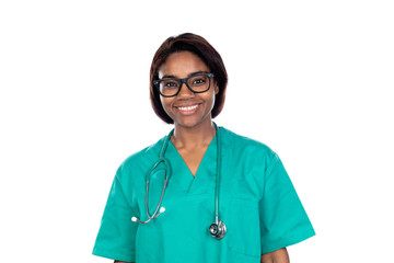 African doctor with green uniform