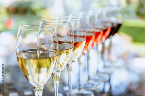 Cuadros en Lienzo Wine tasting set in the light summer environment