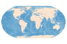 World Map With Ocean Depths In Robinson Projection, Detailed Vector Created Using GIS