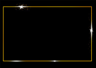 Poster - Vector golden frame with lights effects. Shining rectangle banner. Isolated on black transparent background. Vector illustration, eps 10.
