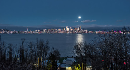 Poster - Full Moon Over Seattle