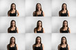 © Volodymyr_sh - Set of young woman's portraits with different emotions. Young beautiful cute girl showing different emotions. Laughing, smiling, anger, suspicion, fear, surprise.