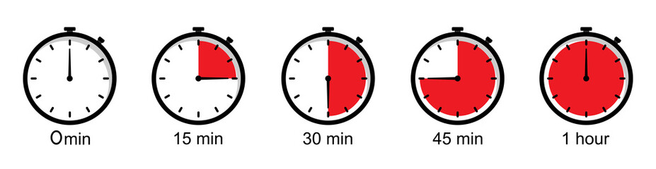 Poster - timer icons on a white background. countdown in the form of a timer on a white background in a flat 