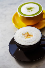 Canvas Print - Cafe latte and matcha green tea latte