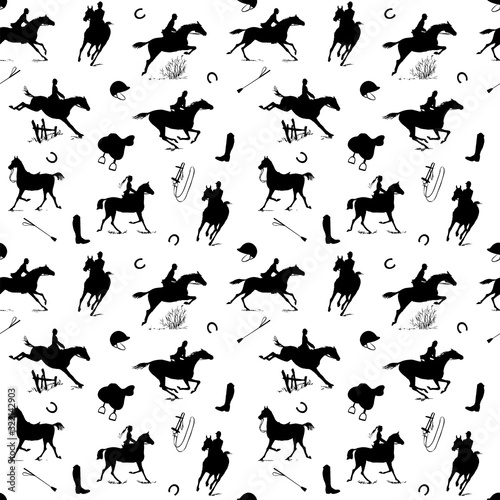 Fotografía Equestrian horse riding style silhouette seamless pattern