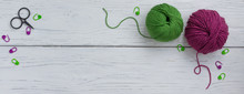 Background With Knitting Tools And Accessories For Starting A Project, Banner