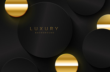 Wall Mural - Modern layered background in gold and luxury style with circle shape composition. Minimalist black and gold design