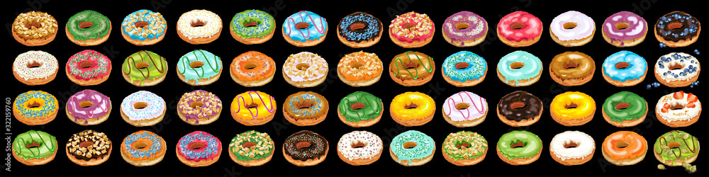 Set of colorful glazed donuts with sprinkles. Home made donuts in ...