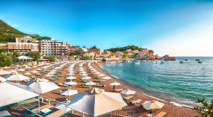 Wall Mural - Picturesque summer view of Adriatic sea coast in Budva Riviera near Przno villag