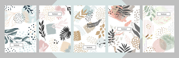 Modern abstract floral art vector notebook background.