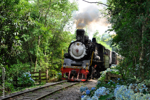 Fotomural old steam train on the railway