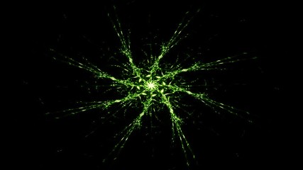 Poster - Abstract motion colorful sphere of glowing particles on black background. Animation flickering points array or digital energy ball.