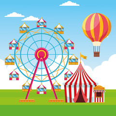 Poster - ferris wheel and fair tent, colorful design