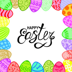 Poster - Easter card with greeting text and decorative eggs