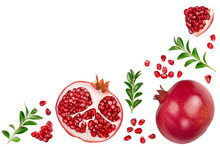 Pomegranate Isolated On White Background With Clipping Path And Full Depth Of Field. Top View With Copy Space For Your Text. Flat Lay
