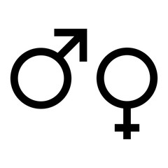  Male and female symbols. Vector illustrations. Black-and-white contour.