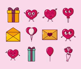 Wall Mural - bundle of valentines day set icons