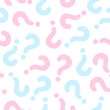 Gender reveal party background. Vector seamless pattern with question mark pink and blue color