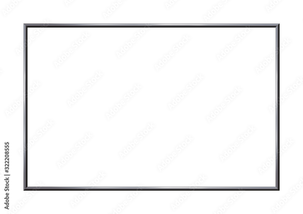 Rectangle realistic dark frame metal or silver. Beauty slender border on white background. Made of steel, photoframe template. There is Copy Space for picture. Vector illustration. - obrazy, fototapety, plakaty 