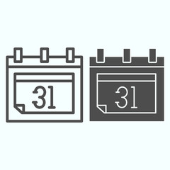 Poster - Calendar date line and solid icon. Page sheet of 31th of October with bent corner. Halloween vector design concept, outline style pictogram on white background, use for web and app. Eps 10.