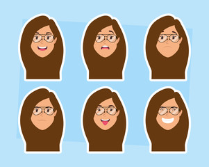 Sticker - group of women with eyeglasses heads and expressions