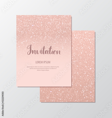 Elegant invitation cards with rose gold sequins on blush background Poster Mural XXL