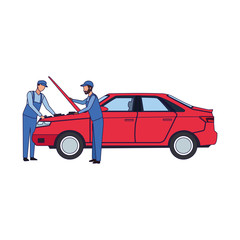 Wall Mural - mechanics fixing a car, flat design