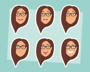 Canvas Print - group of women with eyeglasses heads and expressions