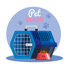 Canvas Print - pet shop with box transport animal with dish food