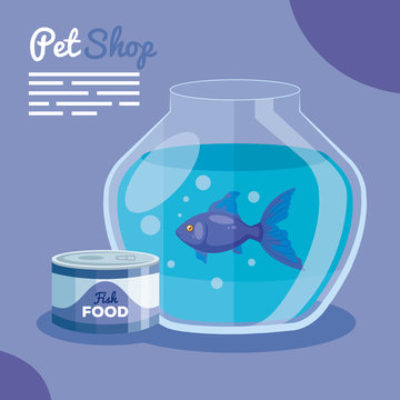 pet shop with fishbowl and food fish