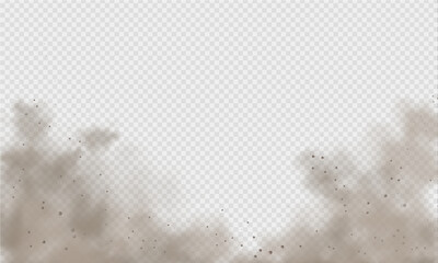 dust cloud, sand storm, powder spray on transparent background. desert wind with cloud of dust and s