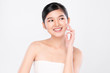 © kitthanes - Portrait beautiful young asian woman clean fresh bare skin concept. Asian girl beauty face skincare and health wellness, Facial treatment, Perfect skin, Natural makeup, on white background,two