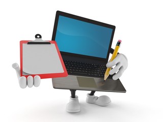 Poster - Laptop character holding clipboard and pencil