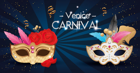 Wall Mural - venice carnival with masks and decoration vector illustration design